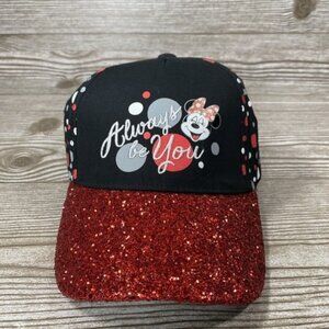 Disney Minnie Mouse Always Be You Glitter Red Bow Baseball Hat YOUTH 54-58 CM